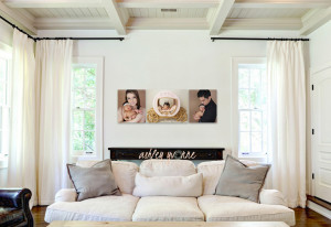 three large canvases above couch in home