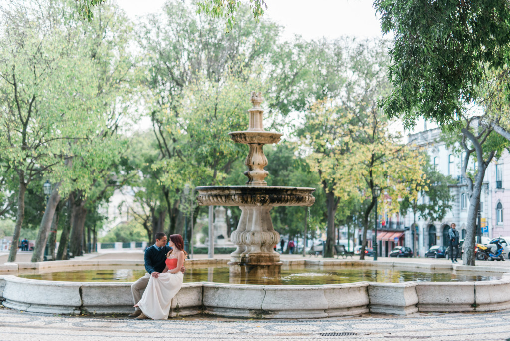 sitting by the fountain