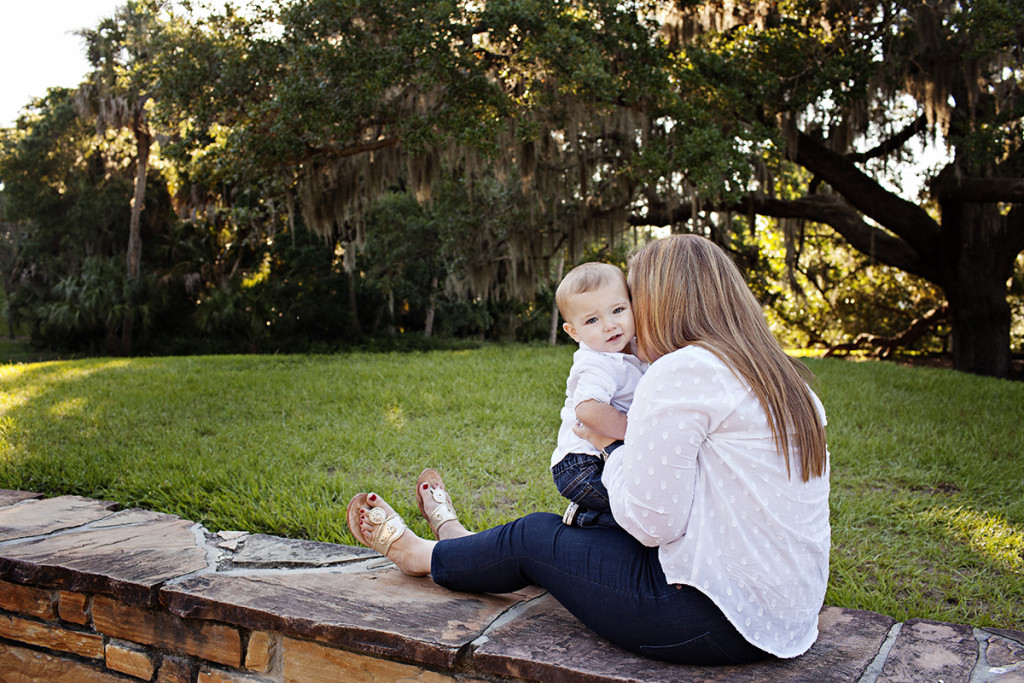 mom and son hanging out in the park